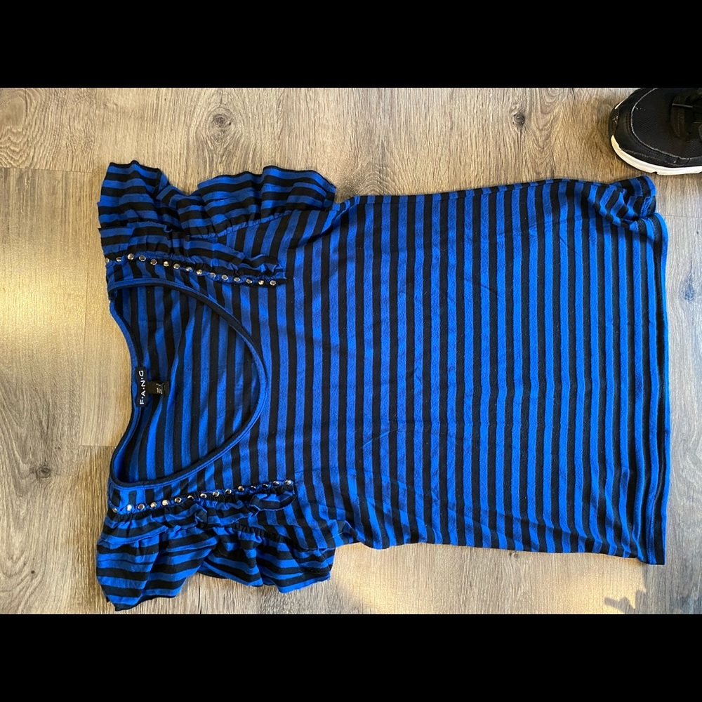 Striped black and blue shirt with flair